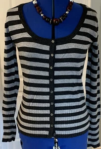 C&A Clockhouse Black & Grey Striped Knitted Cardigan Size M - Picture 1 of 7