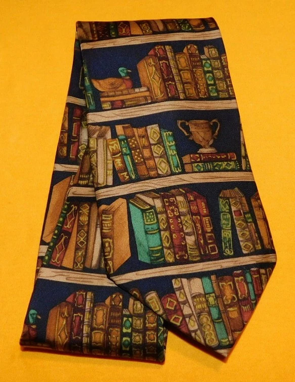 ALYNN NECKWEAR MADE IN U.S.A. BLACK/BROWN/YELLOW BOOKS MOTIF TIE - DESIGNER TIES - Image 1 of 3