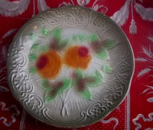 ancienne assiette barbotine decor de roses Faïencerie de Wasmuël - Imagen 1 de 1
