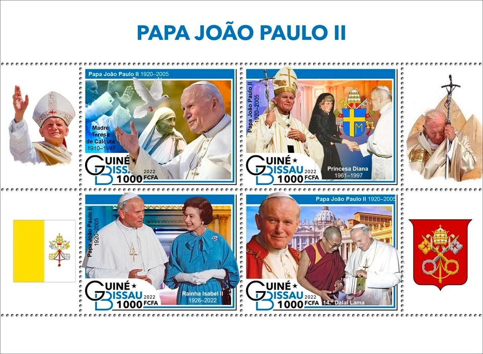 Estampillas de Juan Pablo II Reina Isabel II Princesa Diana MNH 2022 Guinea-Bissau M/S Foto 1 de 1