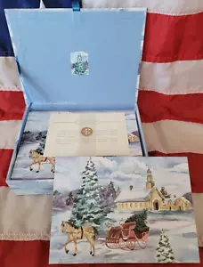 NEU 20 Weihnachtskarten Box Pferdeschlitten Kirche Peter Pauper Presse Tana Bana - Bild 1 von 7