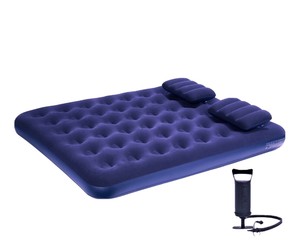 Queen Size Inflatable Camping Mattress Flocking Air Bed with Two Pillows, Pump