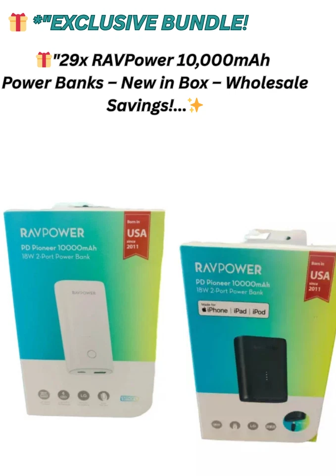 🎁OFERTA A GRANEL 29x Banco de alimentación RAVPower RP-PB206 10000mAh PD 18W MFi blanco y negro Foto 1 de 1