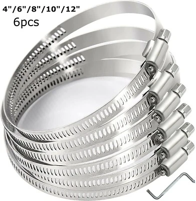 4in 6in 8in 10in 12in Hose Clamp Stainless Steel Duct Clamp Worm Gear Adjustable - Image 1 of 4
