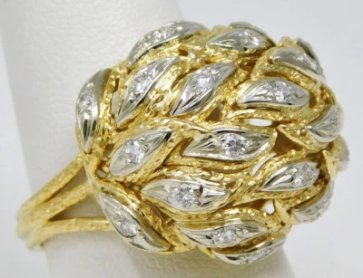 Anillo de cóctel con cúpula de hoja de diamantes de oro amarillo y blanco de 18 quilates talla 9,5 B4160 Foto 1 de 4