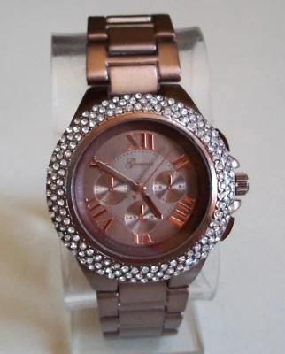 Women's Coffee Bronze  Finish Rhinestone Boyfriend Fashion Dressy Casual Watch - Image 1 of 4