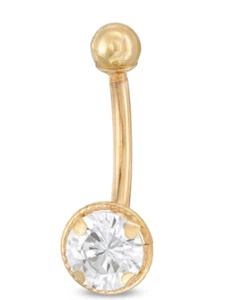 AVORA 10K Gold Cubic Zirconia CZ Belly Button Ring Body Jewelry (14 Gauge) - Picture 1 of 4
