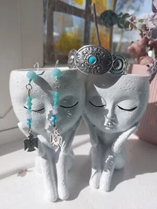native american earrings bracelet SET blue turquoise silver crystals Blessed - Picture 1 of 16
