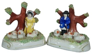2 Antique Dudson English Staffordshire Pearlware Bocage Shepherd Figures 5" - Picture 1 of 12