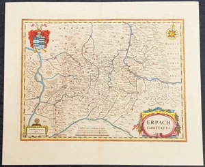 1646 Jan Jansson Antique Map Erbach Hesse & Baden-Württemberg Heidelberg Germany - Picture 1 of 4