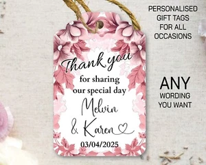 Purple Flowers Personalised Wedding Favour Thank you Gift tags Labels tag 011 - Picture 1 of 3