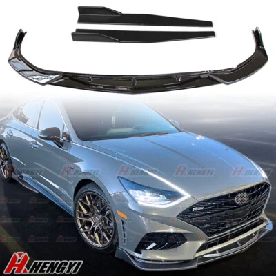 Front Lip Splitter+Side Skirt Extension For Hyundai Sonata 2020-2023 Gloss Black - Image 1 of 4
