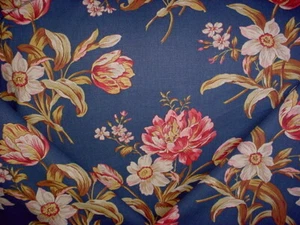 9-1/4Y COVINGTON 5TH AVENUE SAPPHIRE FLORAL PRINTED COTTON UPHOLSTERY FABRIC - Picture 1 of 4