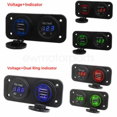 Universal Waterproof Motorcycle Dual USB Ports 12V Phone GPS Charger + Voltmeter - Image 1 of 2
