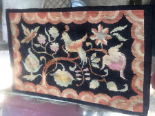 pettipoint wool hand made tapestry Birds flowers vines 24 x 12 1930
