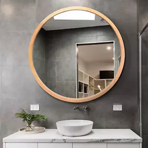 FUWU HOME Wood Round Mirror 24" Circle Wall Farmhouse 24 IN, - Picture 1 of 7