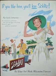 1954 anuncio de cerveza Schlitz vintage Evento social de fiesta en el patio trasero  - Imagen 1 de 1