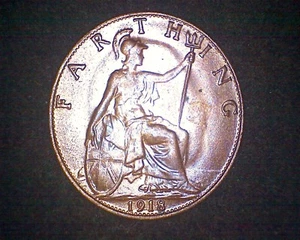 1918 GREAT BRITAIN ONE FARTHING KM#808.2 INV#17781 - Picture 1 of 2