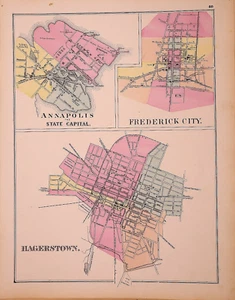1876 Map ~ CITIES of HAGERSTOWN, ANNAPOLIS & FREDERICK, MARYLAND ~ (14x17)-#02 - Picture 1 of 3