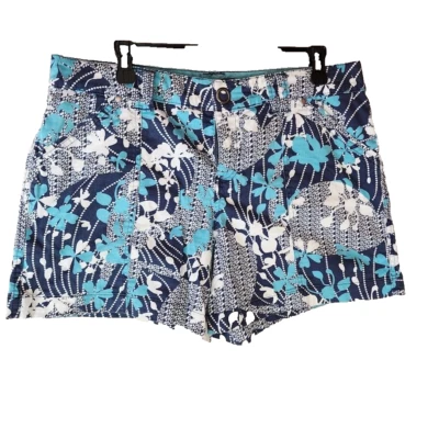 Pantalones Cortos Sonoma Talla 12 Para Mujer Floral Azul, Blanco y Turquesa Novio Cremallera a Presión Foto 1 de 4