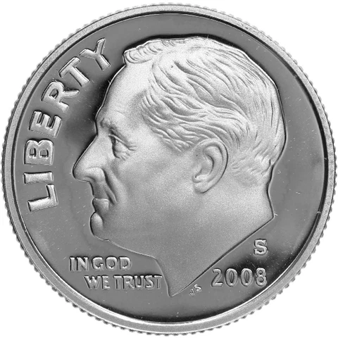 2008 S Roosevelt Dime Gem Deep Cameo 90% Silver Proof US Coin Cover