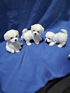 Vintage Homco Ceramic Dog Figurines Maltese Bichon Set of 3 #1411