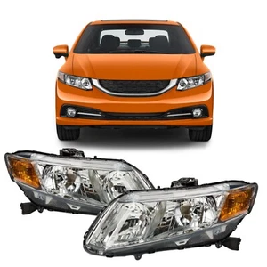 Pair Replacement Headlights Assembly Set Clear Lens For 2012-2015 Honda Civic - Picture 1 of 12
