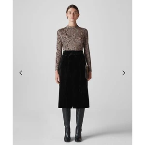 NWT Whistles Crushed Velvet Buckle Skirt Black 2 - Picture 1 of 8