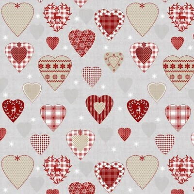 TEXTURIZADO TODOS LOS CORAZONES ROJOS RENO GRIS NAVIDAD PVC PLÁSTICO VINILO MANTEL Foto 1 de 4