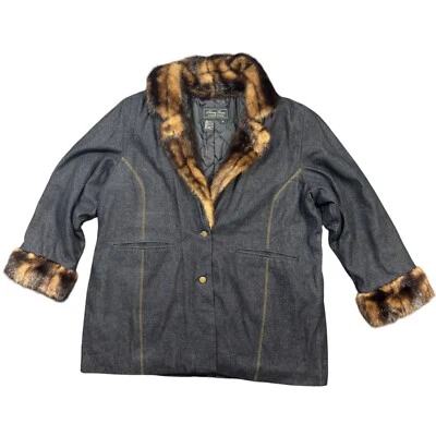 Chaqueta de Colección Terry Lewis Para Mujer 1X Azul Denim Cuello de Piel Sintética Acolchado Forrado Foto 1 de 4