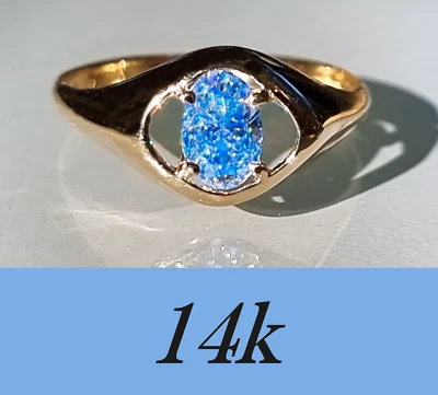 Anillo vintage, anillo Estate, oro macizo de 0,5 quilates 14k, azul aguamarina Foto 1 de 4