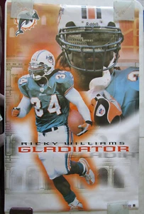 Póster de fútbol americano Starline 2002 vintage ~ Ricky Williams Gladiator Miami Dolphins - Imagen 1 de 3