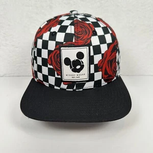 Disney Mickey Mouse Patch Neff Hat Youth Snapback Red Roses Checkered - Picture 1 of 9