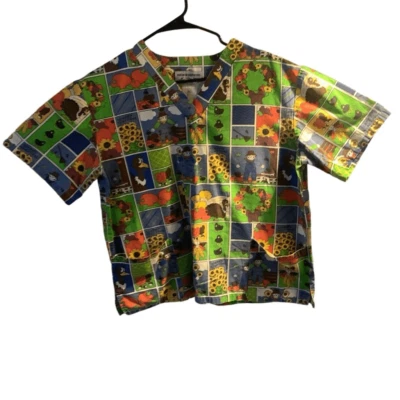 Pre Owned Women’s Natural Uniforms Scrub Scrubs Top Fall Festive Sz Small - Image 1 of 4