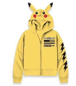 Pokemon Boys' Pikachu Zip-Up Jacket Hoodie Fleece Hooded Sweatshirt XS (4/5) - Picture 1 of 9