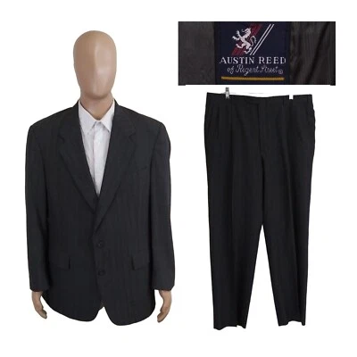 Austin Reed Two Piece Gray Wool Blend Blue Red Stripe Suit 44R Pants 37X30.5 - Image 1 of 4