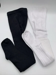 2x Girls Size 12-24 Months Black & White Cotton & polyester Blend Tights - Picture 1 of 4