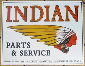 Indian Parts & Service TIN SIGN vtg chief motorcycle metal poster wall decor 583 - Picture 1 of 4