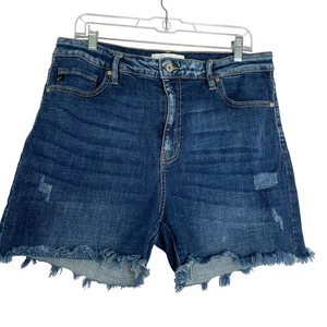 Kancan Distressed Raw Hem High Waisted Denim Jeans Shorts Women's size XL - Picture 1 of 14