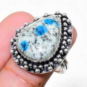 K2 Blu Azzurrite Gemma Fatto a Mano 925 Argento Sterling Gioielli Anello Misura - Foto 1 di 5