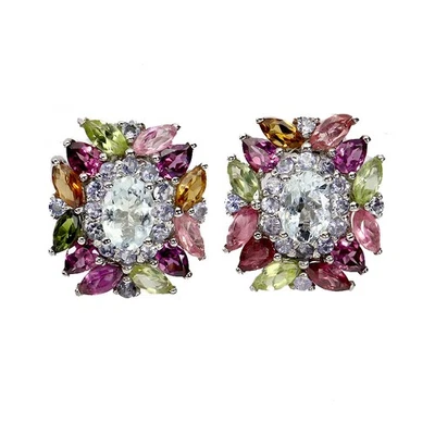 Pendientes de plata de ley 925 ovalados aguamarina 6x4 mm joyas de piedras preciosas de tanzanita Foto 1 de 4