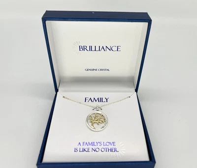 Collar árbol genealógico Brilliance enchapado en plata fina con cristal genuino nuevo en caja 18" Foto 1 de 4