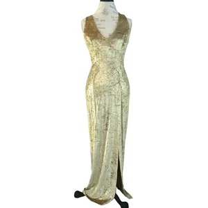 Lillie Rubin vintage gold shimmer criss cross halter gown hollywood glamour sz S - Picture 1 of 13