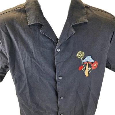 Matix Button Down Shirt Men’s Small Dark Gray Mushrooms Embroidered Graphic Boho - Image 1 of 4