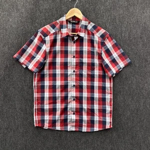 Arc'Teryx Mens Small Short Sleeve Button Up Shirt Red White Black Plaid Pocket - Picture 1 of 12