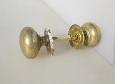 Vintage Brass Door Knobs Handles Old Plates - Image 1 of 4