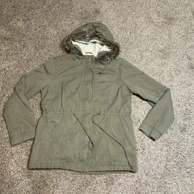 Chaqueta utilitaria FOREVER 21 para mujer L verde oliva forrada sherpa ribete de piel estilo Y2K Foto 1 de 4