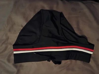 Nuevo calzoncillo de natación negro con rayas rojas y blancas talla L cintura es 15,5 pulgadas plano Foto 1 de 4