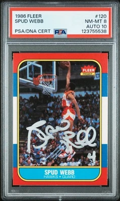 Tarjeta de novato firmada por Fleer Spud Webb 1986 # 120 graduada PSA 8 automática 10 123755538 Foto 1 de 2