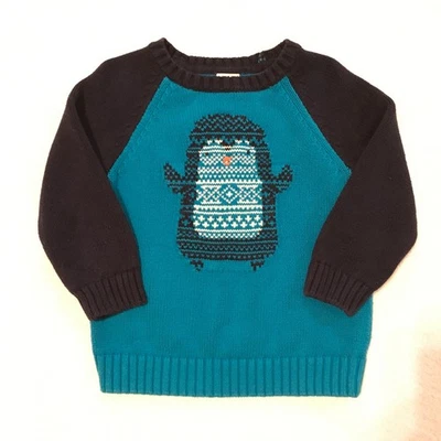 Gymboree Kids 3T Blue Penguin Raglan Long Sleeve Sweater Cotton Blend - Image 1 of 3